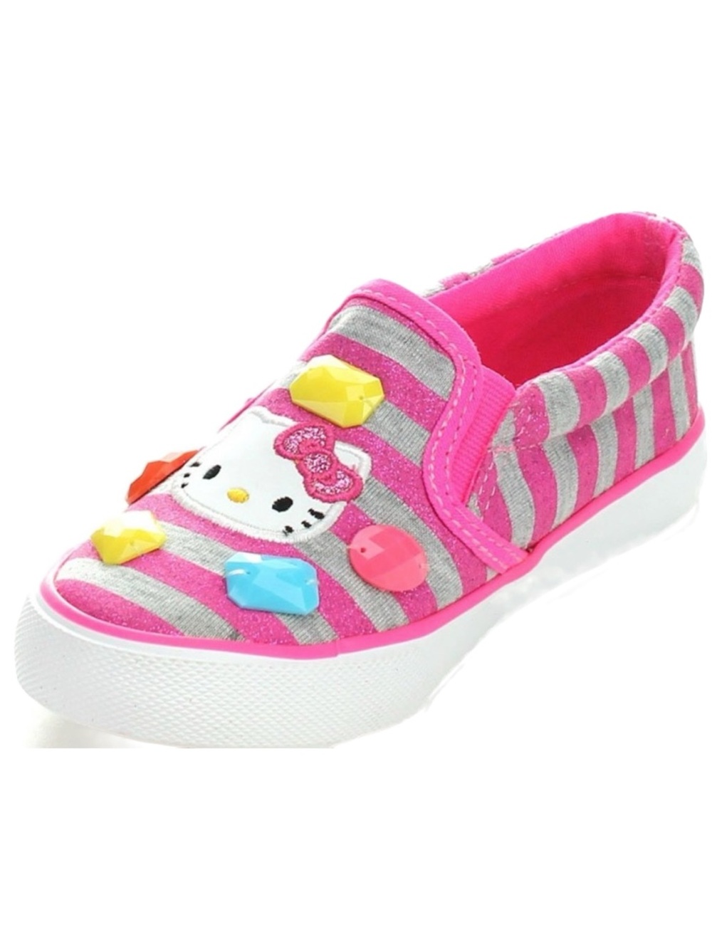Sanrio Hello Kitty HK Lil Ruby Slip-On Toddler 6 Sneakers Hot Pink-Grey Stripes